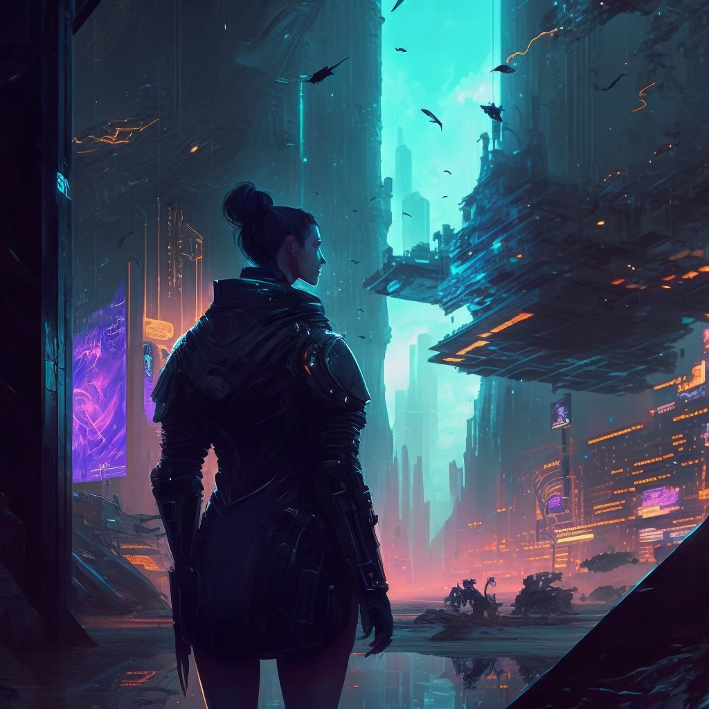 a woman in a futuristic city